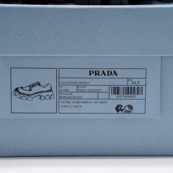 size 39.5eu 9.5 US Prada Monolith Brushed Leather Lace-up Shoes Black Silver - Picture 13 of 13